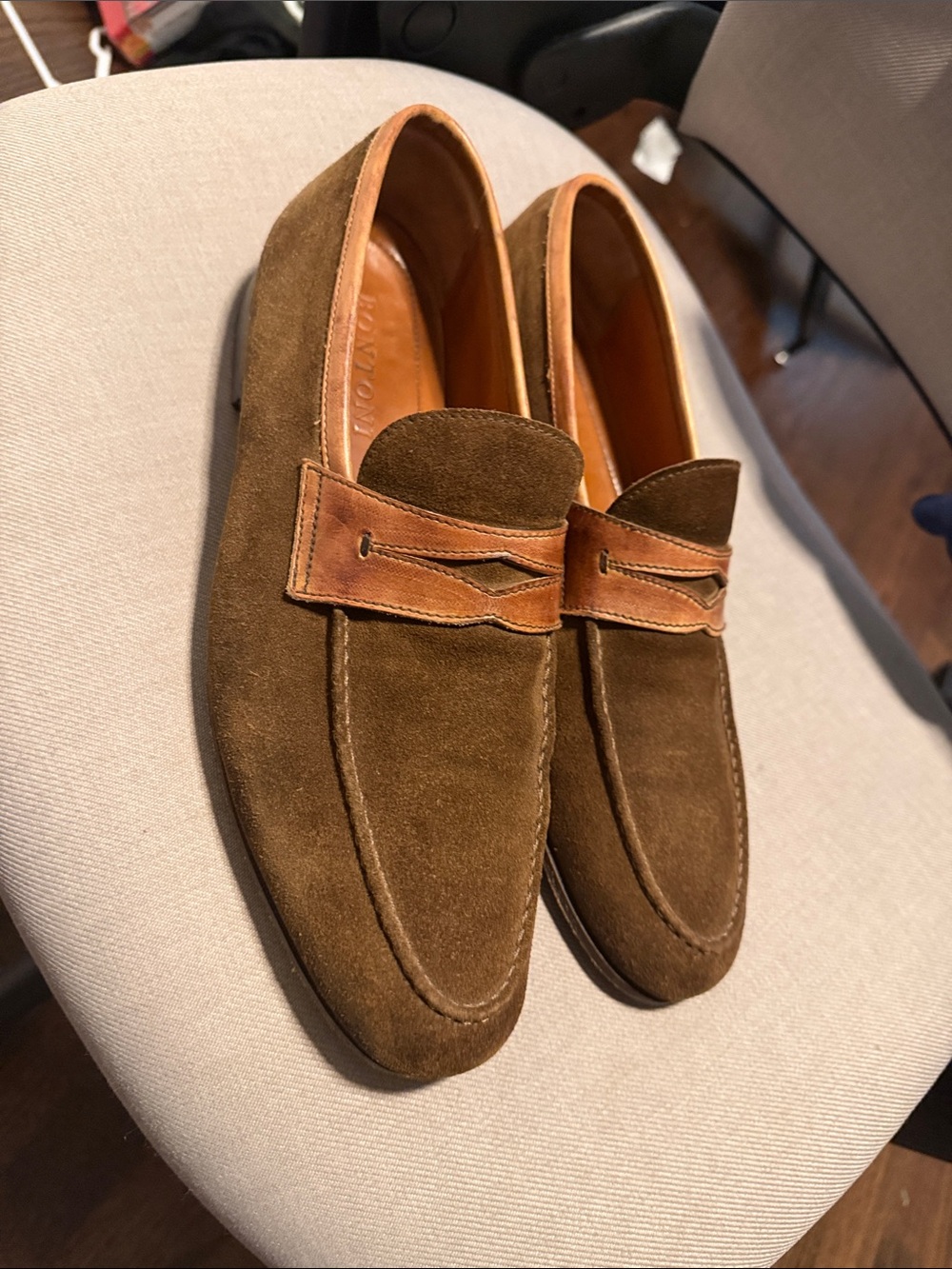 Bonton Brown Suede Penny Loafers with Leather Strap